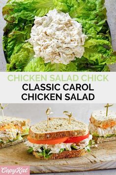 chicken salad sandwich with lettuce and tomato on it