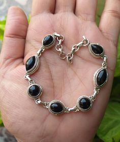 Natural Black Onyx Bracelet, 925 Sterling Silver Bracelet, Bohostyle Bracelet, Gifts For Him, Gifts for Her, Artisan Jewelry Birthday gifts Birthday Jewelry Gift, Stone Bracelet, Black Onyx