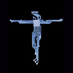 an image of a cross made out of electronic components in the shape of a circuit board