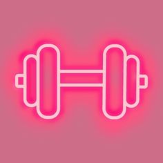 a pink neon sign with two dumbbells on it