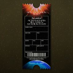 a ticket for an event is shown in the darkroom with space and stars around it