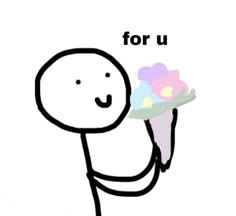 a drawing of a person holding a plate with flowers on it that says for u