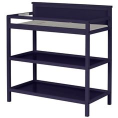 a blue shelf with two shelves on each side and a baby changing table in the middle