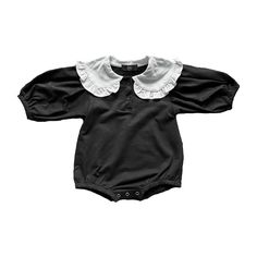 Charlotte Onesie (Babies/Toddlers) – Witching Hour Baby Gothic Baby Clothes, Goth Baby Clothes, White Baby Clothes, Gothic Baby, Goth Baby, Baby Bats, Back Piece, Black And White Baby, Ruffle Collar