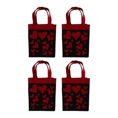 four red and black bags with hearts on them