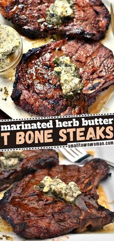 grilled steaks with herb butter on top