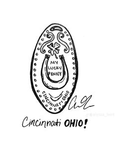 a drawing of an oval shaped object with the words cinconati on it