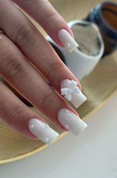 Cute Acrylic Nails 2024, White And French Tip Nails, White French On White Nails, Nails 2024 White, White Short Nails With Designs, Cute Short White Nails, White Nails Design Ideas, Nails Inspo French Tip, Short Square White Nails