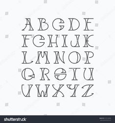 the alphabet is drawn in black ink on a white background, it looks like an old fashioned