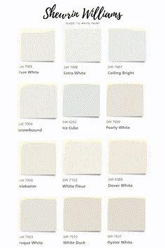 sheryl williams's white paint color chart for the new year, with all different shades