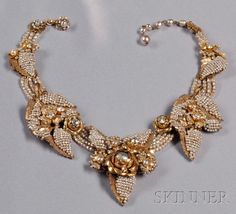 Vintage Imitation Pearl Leaf and Blossom Necklace, Miriam Haskell | Sale Number 2529B, Lot Number 46 | Skinner Auctioneers Vintage Statement Jewelry, Festoon Necklace, Costume Jewelry Rings, Diamond Brooch, Metal Leaves, Fantasy Jewelry, Leaf Necklace