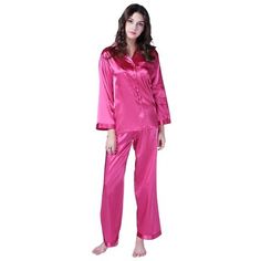 The material is soft, beautiful, and comfortable sleepwear, a nice pajama for your wardrobe. The perfect gift - it is a wonderful gift for family and friends, a Christmas gift selection. Different styles are available for you. The silky look and feel make this robe extra cozy and luxurious. Two-piece pajama style with pants, elastic waistband, easy to on and off Alwyn Home Size: L, Color: Fuchsia | Alwyn Home RH Two Pice Pajamas Set Satin Sleepwear Long Nightwear Lounge Pajama PJS RHW2742 34.0 H Style With Pants, Pyjamas Set, Satin Sleepwear, Lounge Pajamas, Pajamas Set, Polyester Satin, Nightwear, Different Styles, Gifts For Family