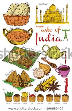 India School Project Ideas, Indian Food Design, South Indian Food Illustration, Indian Food Doodle, Indian Food Illustration, Indian Food Art, Indian Sketches, Food Of India, India Poster