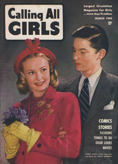 an old magazine cover with a man and woman in suits on the front, one wearing a red hat