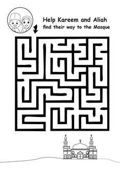 a maze with the word help karem and alih find their way to the mosque