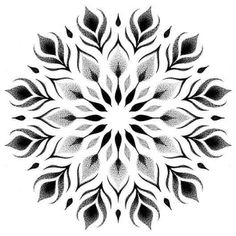 a black and white circular design with leaves