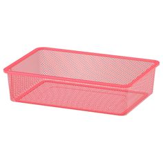 a pink plastic container with mesh sides and handles on the bottom, in front of a white background