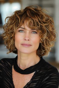 Short hairstyles for women over 50 blend sophistication with ease, featuring chic pixies, elegant crops, and layered bobs that are simple to style. Click for inspiration. Short Curly Bobs For Fine Hair Over 50, Layered Short Curly Haircuts, Curly Bob Hairstyles 2024, Curly Shoulder Length Hair With Layers, Short Curly Layered Bob, Short Length Curly Hair, Stacked Curly Bob, Short Curly With Bangs, Spiral Perm Short Hair