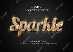 sparkle text effect in gold and black with the word sparkle on it's left side