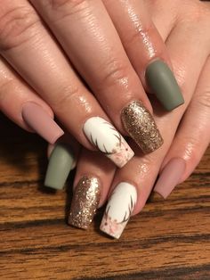 Acrylic Nail Designs Country, Nail Designs Country, Hunting Nails, Deer Nails, Camo Nails, Nail Design Glitter