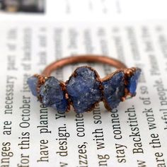 Natural Rough Kyanite Gemstone Copper Electroformed Statement Women Ring 5x6 MM Organic Wedding Ring, Copper Electroformed Jewelry, Electroformed Ring, Pebble Ring, How To Polish Copper, Kyanite Ring, Raw Crystal Ring, Raw Gemstone Jewelry, Her Ring