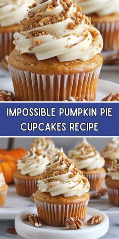 pumpkin pie cupcakes with cream cheese frosting and pecans