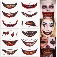 12PCS Halloween Prank Makeup Temporary Tattoo, 2023 New Adults Kids Clown Horror Mouth Fake Tattoo Stickers, Scary Big Mouth Mouth Tattoo, Makeup Clown, Long Lasting Temporary Tattoos, Halloween Pranks, Mascaras Halloween, Tattoo Paper, Halloween Tattoo, Horror Tattoo, Halloween Tattoos