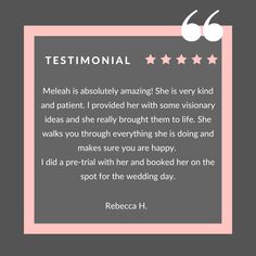 Testimonial for Meleah, wedding hair and makeup artist Hair And Makeup Artist, Wedding Hair And Makeup