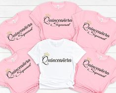 "Mis Quince Squad Shirt, Quinceanera Gift Shirt, 15th Birthday Shirt, Quinceanera Matching Tee, Feliz Cumpleanos Shirt, Sweet 15 Gift Shirt ----- About Us ----- All TeaShirtUS shirts use the highest quality material for ultra-soft and comfortable wear. Most importantly all of our shirts are printed using the most advanced apparel printer to ensure vibrant colors and detailed graphics. ----- How To Order ----- 1-) Please, check and review all the photos. 2-) Choose your t-shirt size and color. *Different styles of shirts may have different shades of same color choice due to different manufacturer brands. *For this reason, we recommend you to match shirts from the same styles if you want precisely matching colors (ex. Unisex, V-necks, Toddler, etc.). 3-) Click add to cart. You can go back to Quinceanera Squad Shirts, Quinceanera Gifts, Squad Shirt, Sweet 15, Matching Tees, 15th Birthday, Birthday Shirt, Quince, Quinceanera