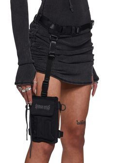 Darker Wavs Leg Garter Pocket Belt Bag - Black – Dolls Kill Functional Streetwear Belt Bag With Adjustable Strap, Functional Adjustable Belt Bag For Streetwear, Functional Belt Bag With Adjustable Strap For Streetwear, Functional Adjustable Strap Belt Bag For Streetwear, Rave Bag, Rave Clothes, Leg Garter, Fishnet Top, Mesh Tops