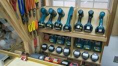 there are many different tools on the shelves