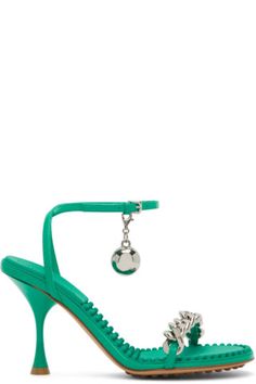 Bottega Veneta: Green Dot Heeled Sandals | SSENSE Bottega Veneta Heels, Bottega Veneta Green, Green Dot, Pretty Shoes, Black Dots, Curb Chain, Heeled Sandals, Stiletto Heel, Nice Shoes