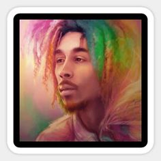 a digital painting of a man with dreadlocks on his head and colorful hair