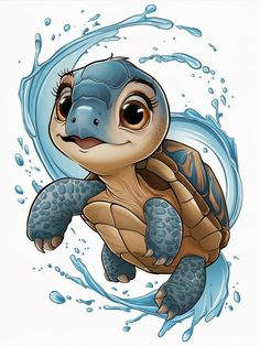 a drawing of a sea turtle in the water with bubbles around it's neck