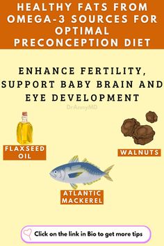 Foods like salmon, walnuts, chia seeds, flaxseeds, and avocados provide essential fats that support hormone regulation, reduce inflammation, and promote fetal brain development. Including these omega-3 rich foods in your preconception diet helps prepare your body for a healthy pregnancy. #Omega3 #HealthyFats #PreconceptionNutrition #FertilityFoods #HealthyPregnancy #PrenatalHealth #NutritionForMoms #BabyHealth #HormoneBalance #PregnancyPrep Hormone Regulation, Prenatal Health, Fertility Foods, Diet Help, Brain Development, Baby Health