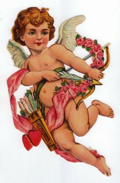 an old fashioned valentine's day card with a cupid holding a bow and arrow