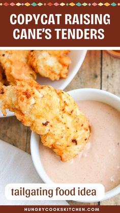 two white bowls filled with food and the words copycat raising cane's tenders