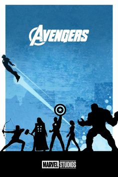 the avengers movie poster is shown in silhouettes