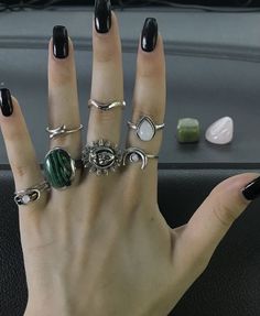 Stone Rings Aesthetic, Chunky Rings Aesthetic, Aesthetic Snake, Grunge Ring, Rings Set For Women, Rings Aesthetic, Grunge Jewelry, Gothic Ring, Edgy Jewelry