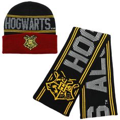 Brand New Whether Heading Out To The Quidditch Pitch For A Game Or Heading Out Onto School Grounds, You'll Be Warm And Winter-Ready With This Harry Potter Hogwarts Knit Beanie And Scarf Combo. This Set Features A Black, Maroon, And Gold Design, With A Hogwarts Crest Embroidered On The Cuff Of The Beanie. Made Of High-Quality Acrylic One Size Fits Most This Cool Winter Set Will Be A Perfect Gift For Any Harry Potter Fan. Harry Potter Beanie, Toon Squad, Quidditch Pitch, Harry Potter Wizarding World, Sylvester The Cat, Hogwarts Crest, Winter Set, Winter Gear, Winter Hats Beanie