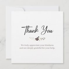 a thank card with the words, thank you and an image of flowers on it