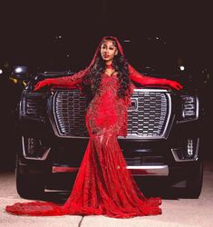 Red prom dress Arabian Prom Dress, Black Grills, Baddie Prom, Red Prom Suit, It Girl Party, Red Rose Dress, Red Lace Prom Dress, Orange Prom Dresses, Prom Dress With Train