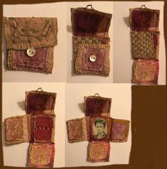 four pictures of different pieces of cloth with buttons