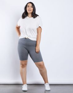 The Curve Relax This Weekend Shorts are made of a soft knit material and does stretch. Band can be worn folded over. Wear this with a graphic tee, denim jacket and strappy heels. Model is 5'8", bust 34DD", waist 32", hips 46" and is wearing a size 1XL. Materials and CareThese shorts are made from 95% Cotton and 5% Spandex. Hand wash cold. Imported.