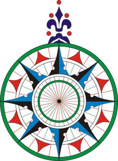 an image of a compass in the middle of a circle with red, white and blue colors