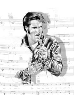 a drawing of a man singing into a microphone