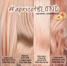 Apricot Hair, Peach Hair Colors, Wella Hair Color, Strawberry Blonde Hair Color, Peach Hair, Hair Toner, Hair Color Formulas, Hair Color Chart, Wella Hair