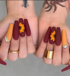 Best Fall Acrylic Nails, Sunflower Fall Nails, Bright Fall Nails, Fall Sunflower Nails, Pinterest Lifestyle, Nails Acrylic Almond, French Pedicure, Fall Acrylic, Sunflower Nails