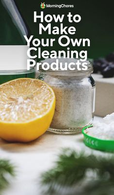 an orange sitting on top of a counter next to a jar filled with cleaning products