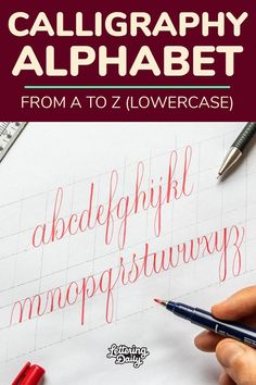 Calligraphy alphabet froma a to z, full tutorial. Brush Calligraphy Alphabet, Calligraphy Alphabets, Calligraphy Tips, Calligraphy Fonts Alphabet, Cursive Practice, Free Calligraphy Fonts, Unique Lettering, Calligraphy Lessons, Handwriting Calligraphy